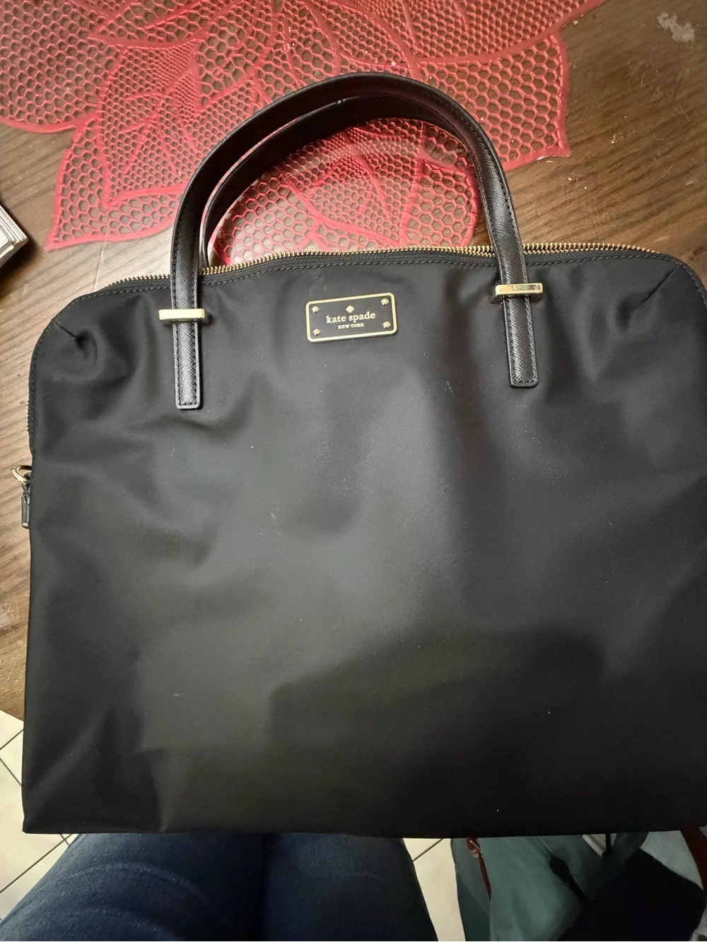 kate spade Black Nylon Laptop Bag with Leather Handles